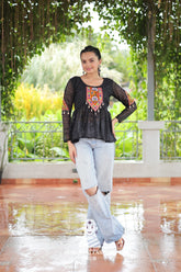 Navratri - Trendy Peplum Style Kutchi Gamthi Schiffli Embroidered Top for Navratri πΊπ